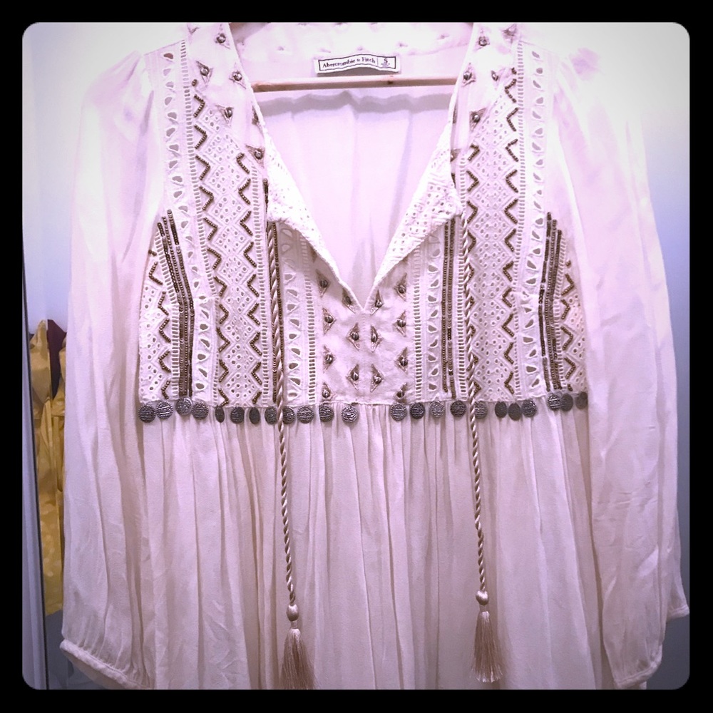 Peasant top, cotton, embroidered